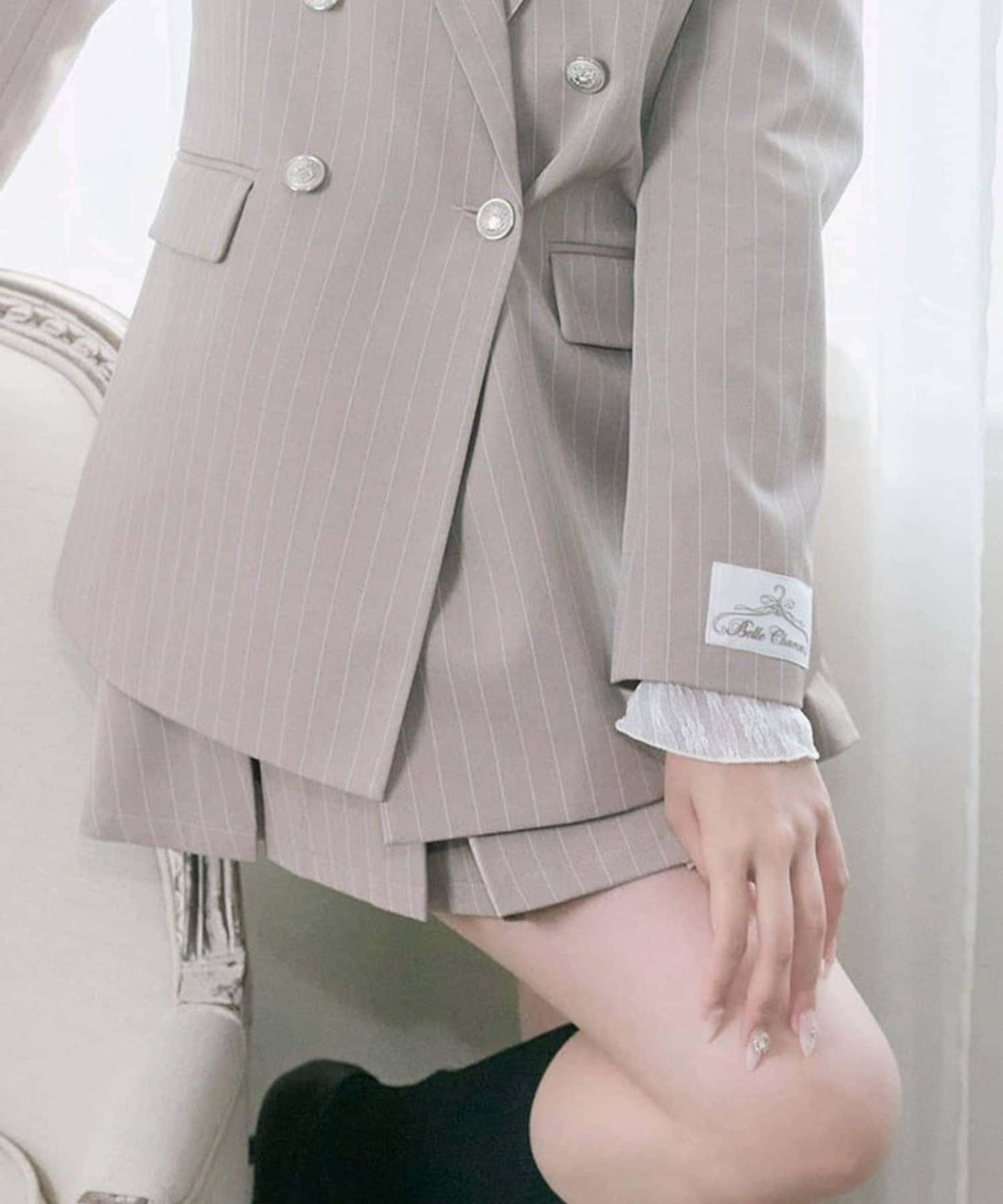 Belle Charme 側邊腰帶百褶半身裙
