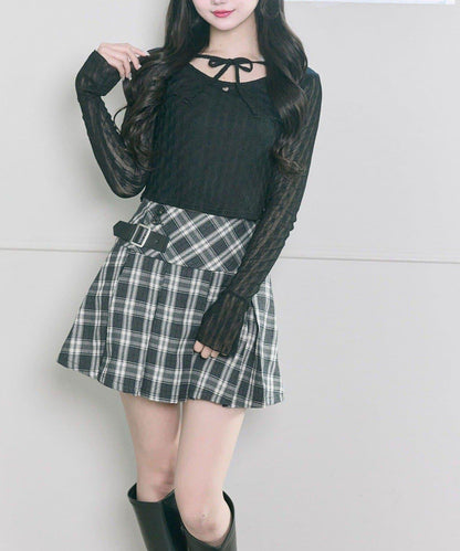 Belle Charme 側邊腰帶百褶半身裙