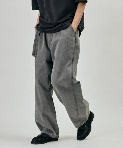 BELTED WIDE DENIM 腰帶設計闊腿牛仔褲
