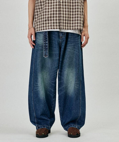 BELTED WIDE DENIM 腰帶設計闊腿牛仔褲