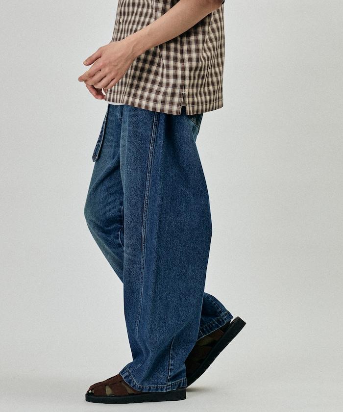 BELTED WIDE DENIM 腰帶設計闊腿牛仔褲