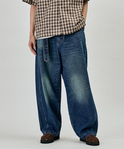 BELTED WIDE DENIM 腰帶設計闊腿牛仔褲