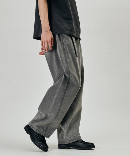 BELTED WIDE DENIM 腰帶設計闊腿牛仔褲