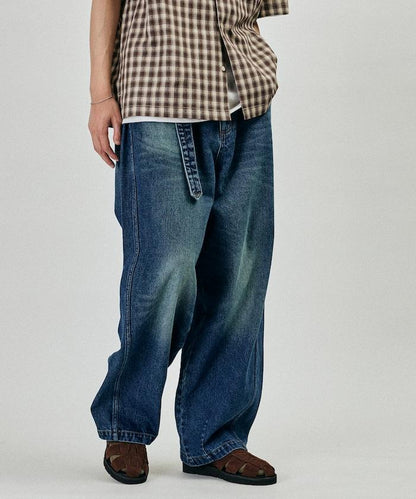 BELTED WIDE DENIM 腰帶設計闊腿牛仔褲
