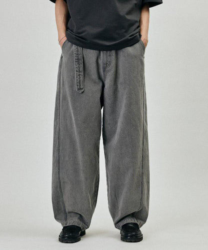 BELTED WIDE DENIM 腰帶設計闊腿牛仔褲