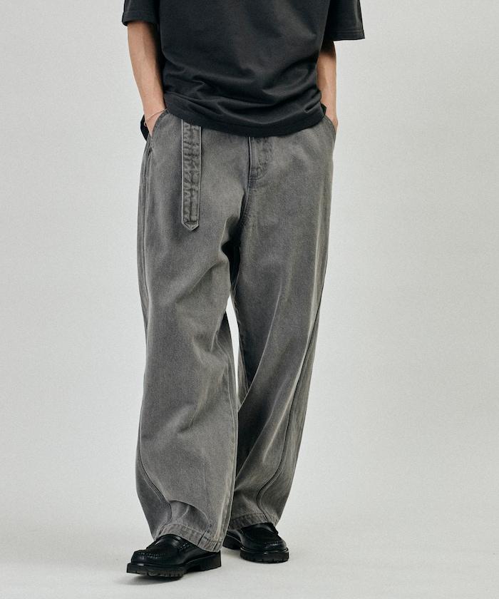 BELTED WIDE DENIM 腰帶設計闊腿牛仔褲