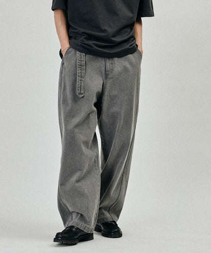 BELTED WIDE DENIM 腰帶設計闊腿牛仔褲