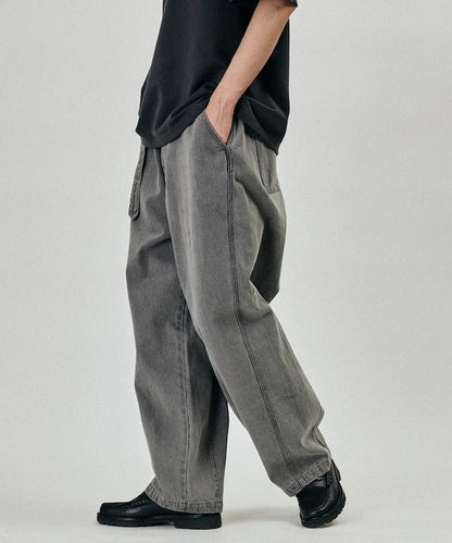 BELTED WIDE DENIM 腰帶設計闊腿牛仔褲