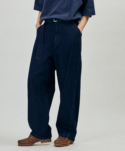 BELTED WIDE DENIM 腰帶設計闊腿牛仔褲