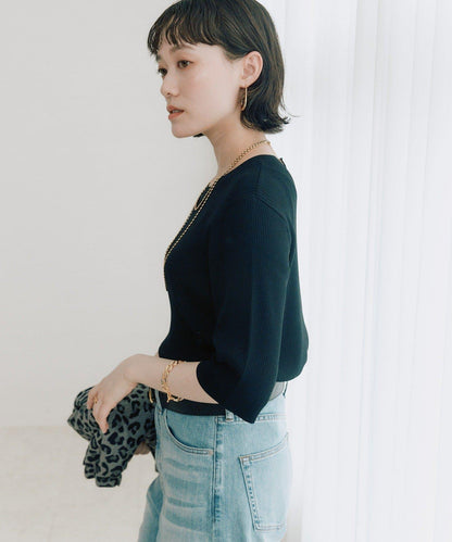 高彈力 五分袖 羅紋 VIS/NY 針織上衣