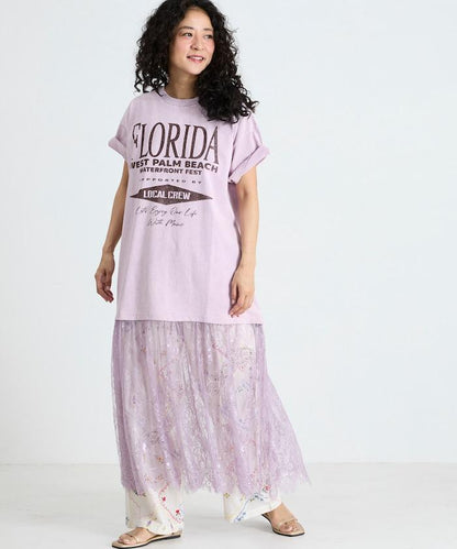 Tシャツ蕾絲拼接連衣裙