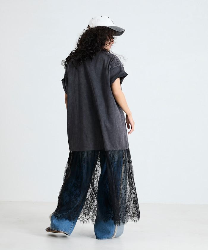 Tシャツ蕾絲拼接連衣裙