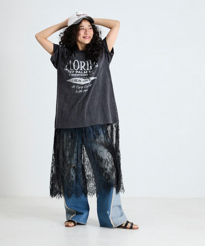 Tシャツ蕾絲拼接連衣裙