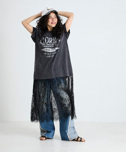 Tシャツ蕾絲拼接連衣裙