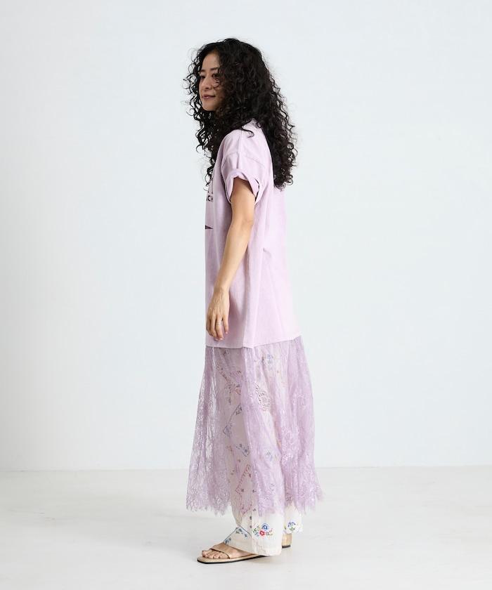 Tシャツ蕾絲拼接連衣裙