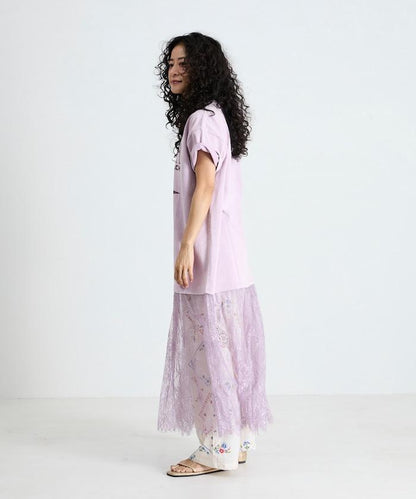 Tシャツ蕾絲拼接連衣裙