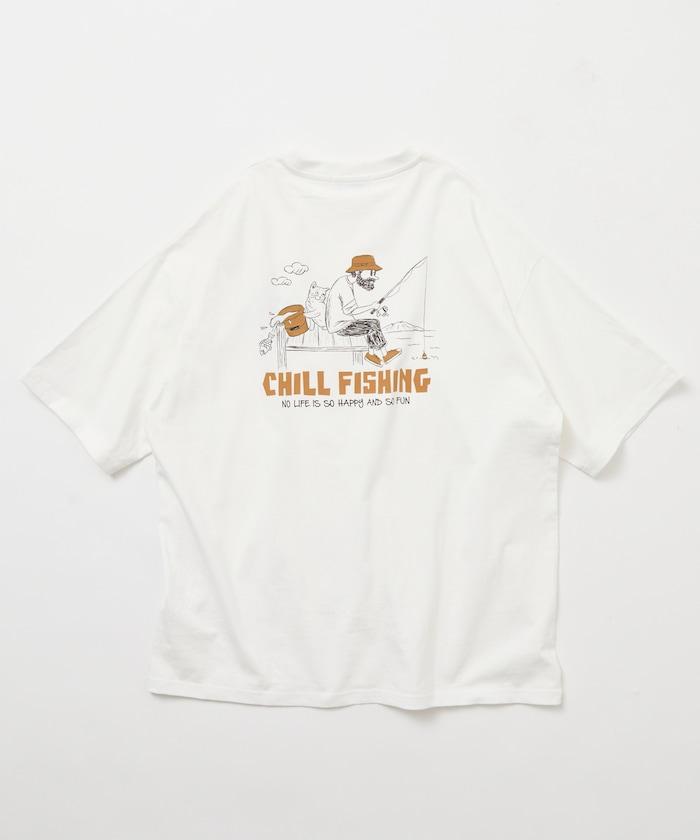 寬鬆版型 背部CHILL FISHING MAN印花 圓領T恤