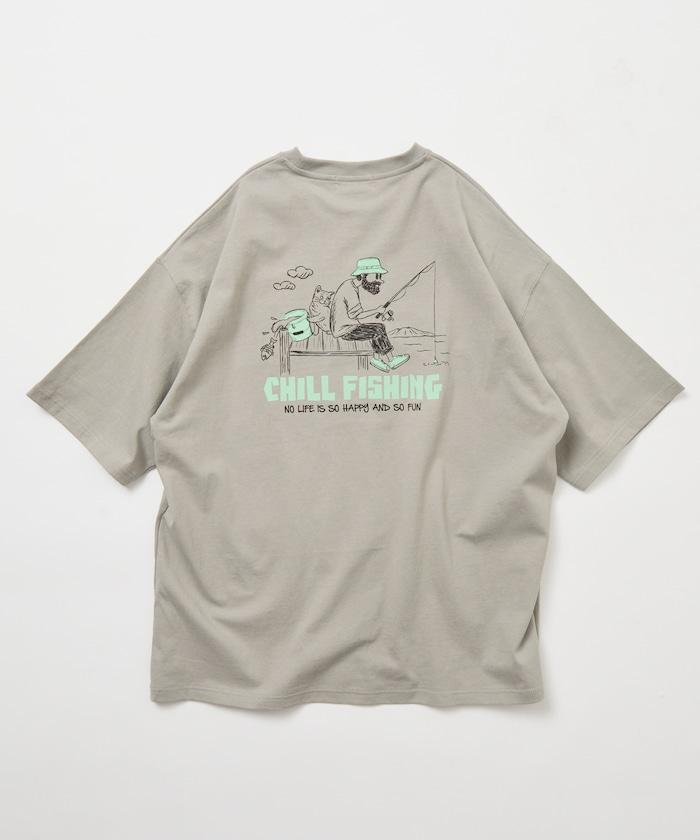 寬鬆版型 背部CHILL FISHING MAN印花 圓領T恤