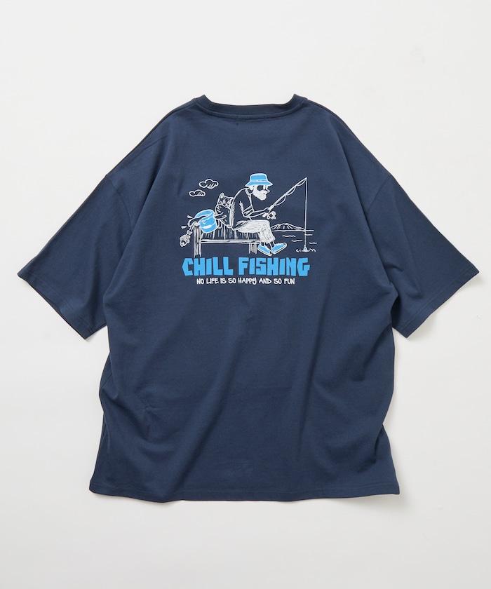 寬鬆版型 背部CHILL FISHING MAN印花 圓領T恤