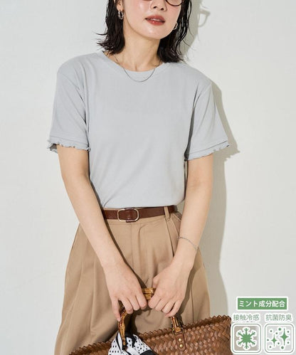 抗菌防臭接觸冷感 MINT薄荷色 羅紋卷邊 短袖T恤