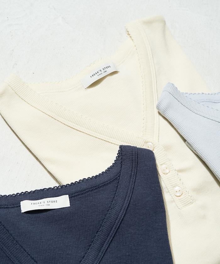 抗菌防臭接觸冷感 MINT 羅紋蕾絲花邊紐扣上衣