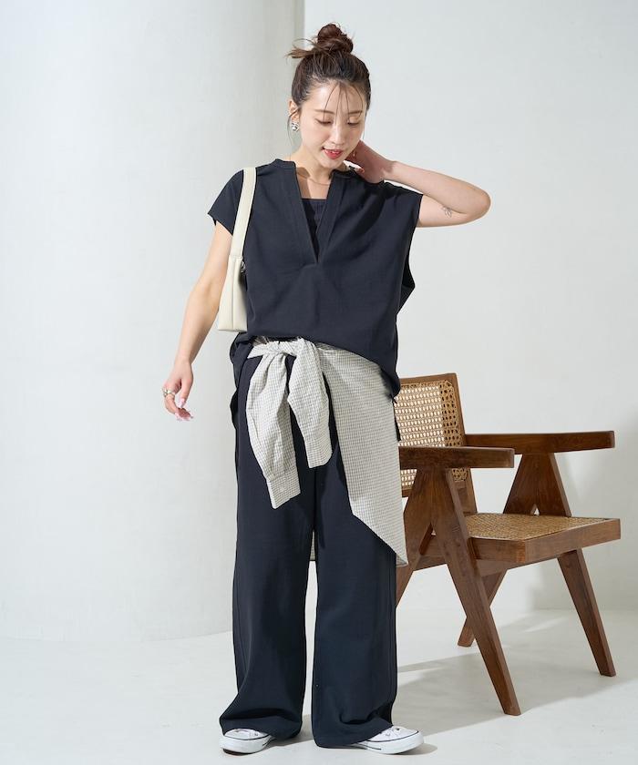 V領法式袖 針織上衣褲子 套裝
