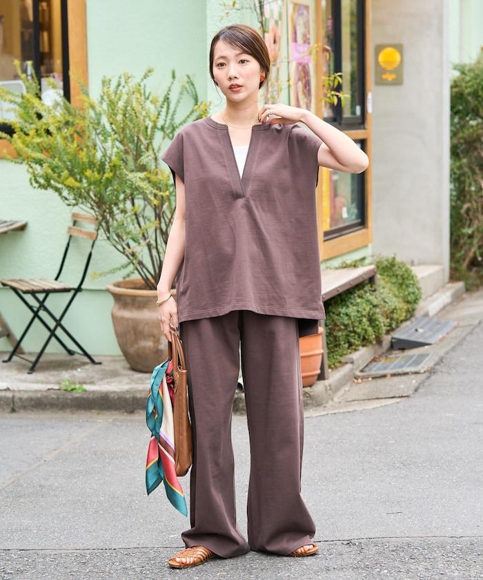 V領法式袖 針織上衣褲子 套裝