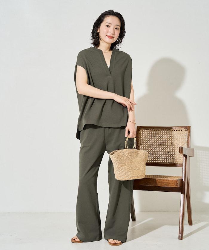 V領法式袖 針織上衣褲子 套裝