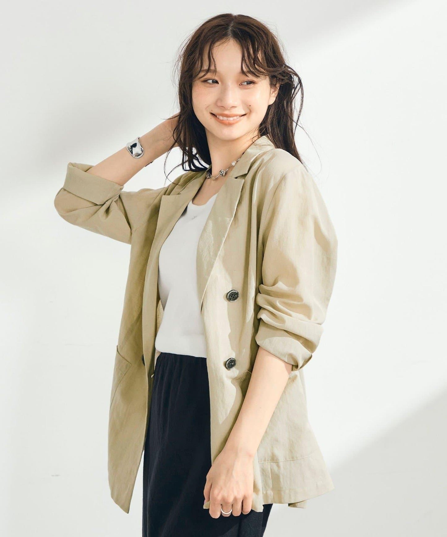 亞麻混輕薄雙排扣西裝外套