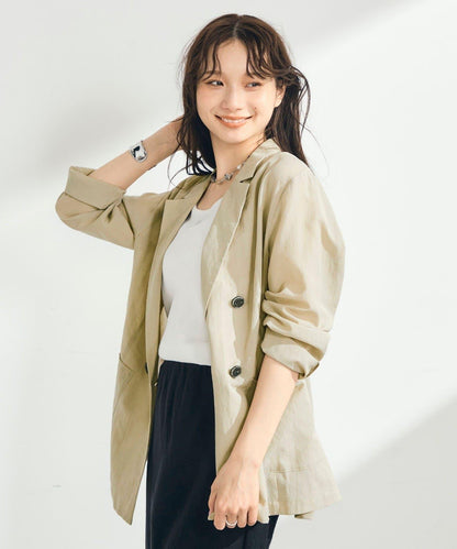 亞麻混輕薄雙排扣西裝外套