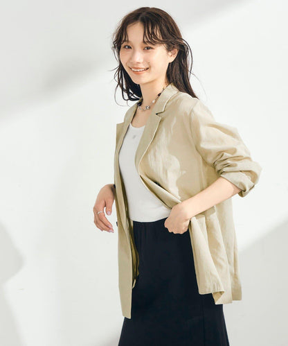 亞麻混輕薄雙排扣西裝外套