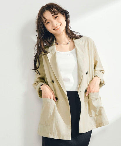 亞麻混輕薄雙排扣西裝外套