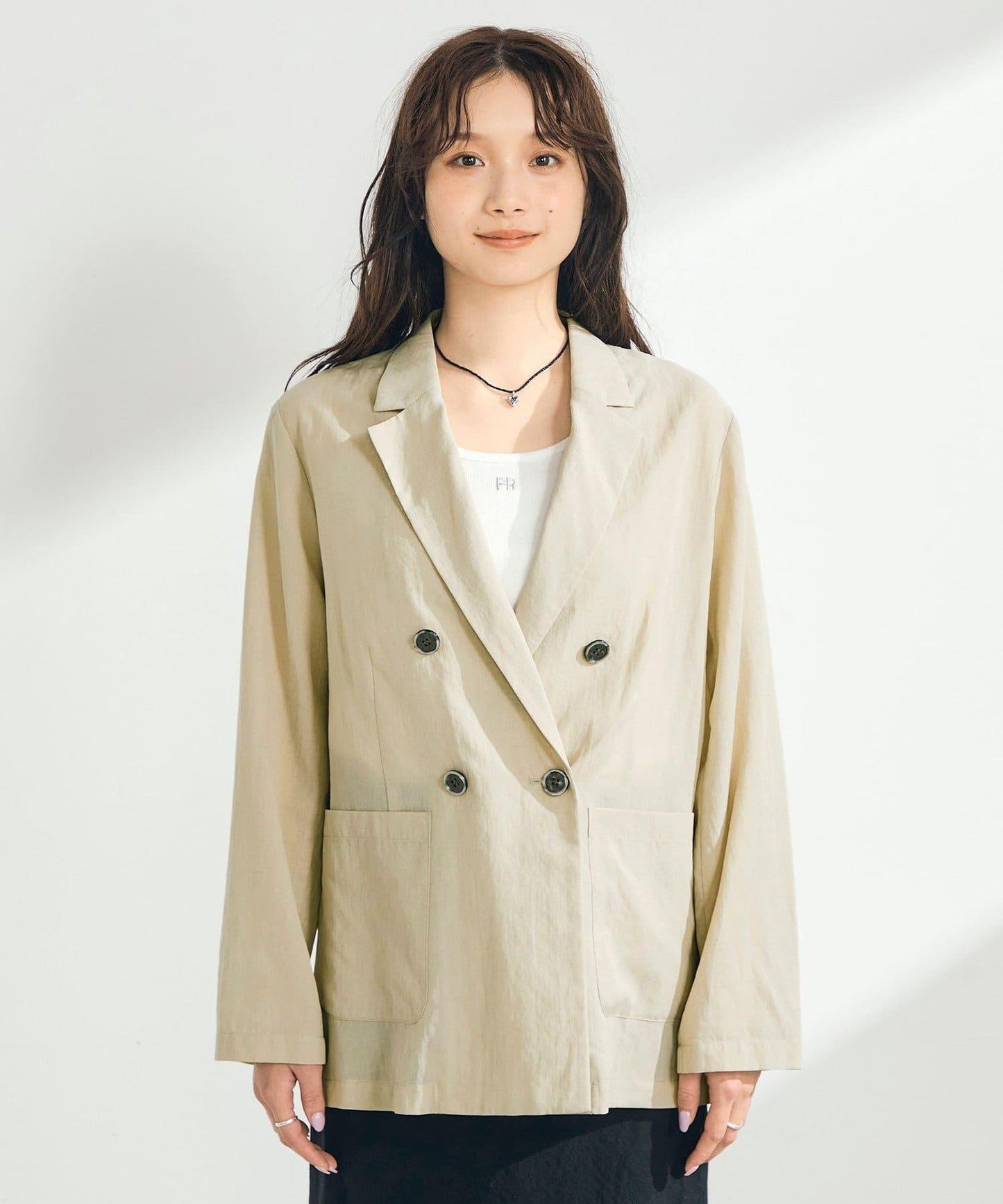亞麻混輕薄雙排扣西裝外套