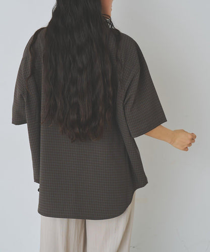 陰影格紋短袖襯衫