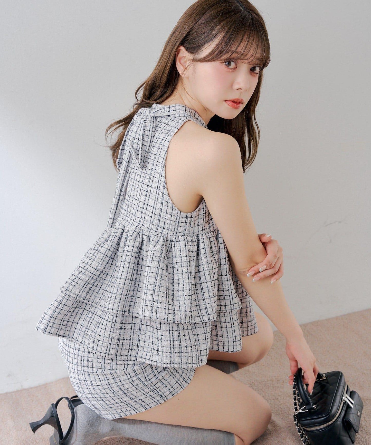 粗花呢 美式吊脖 羅紋 上衣