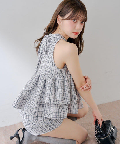 粗花呢 美式吊脖 羅紋 上衣