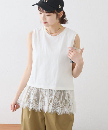 下襬蕾絲 無袖 Tee