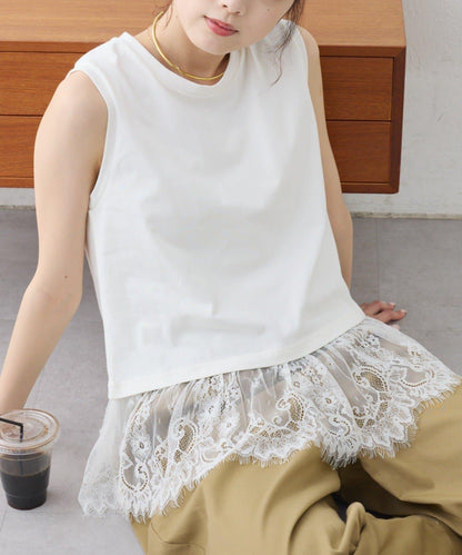 下襬蕾絲 無袖 Tee