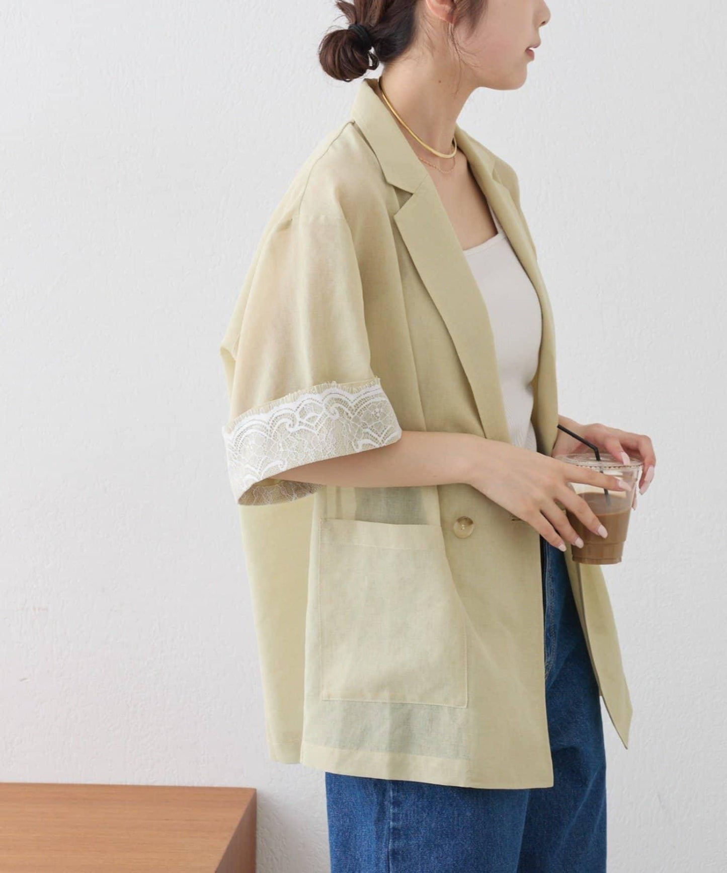 翻折袖 蕾絲透紗 襯衫夾克