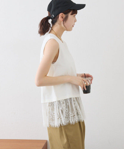 下襬蕾絲 無袖 Tee