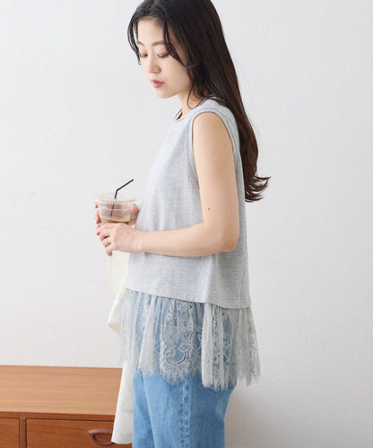 下襬蕾絲 無袖 Tee