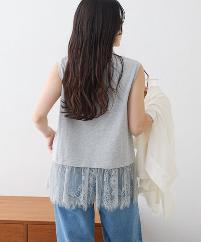 下襬蕾絲 無袖 Tee