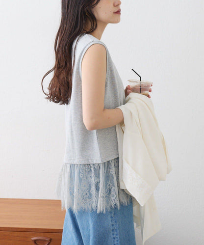 下襬蕾絲 無袖 Tee