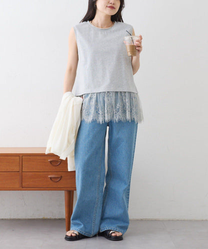 下襬蕾絲 無袖 Tee