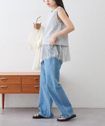 下襬蕾絲 無袖 Tee