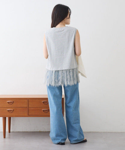 下襬蕾絲 無袖 Tee
