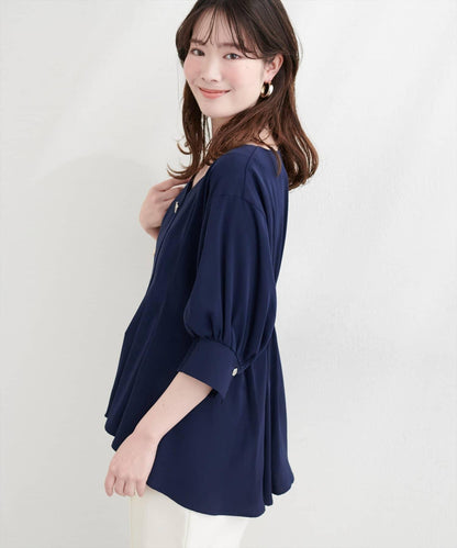 osono 褶襉設計 荷葉擺 五分袖 女襯衫