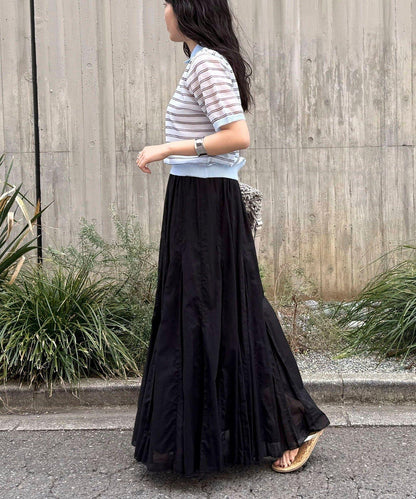 透紗條紋Polo針織上衣