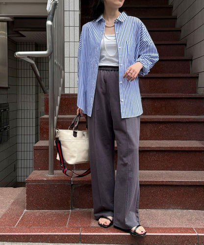 亞麻混高密織中心線褲子