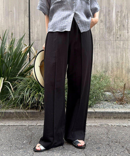 亞麻混高密織中心線褲子